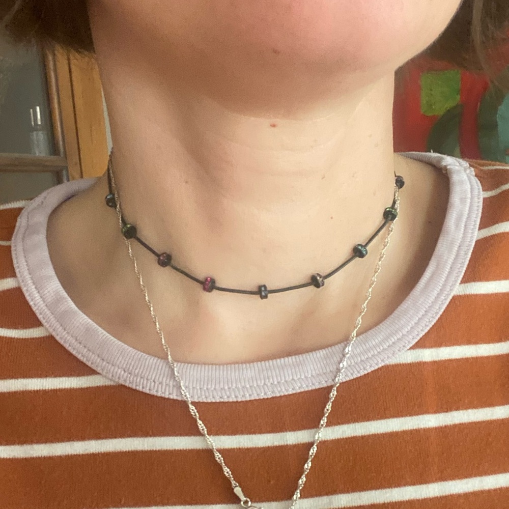 Agatha Paris Multicolor crystal Beaded Choker Necklace - Black Cord